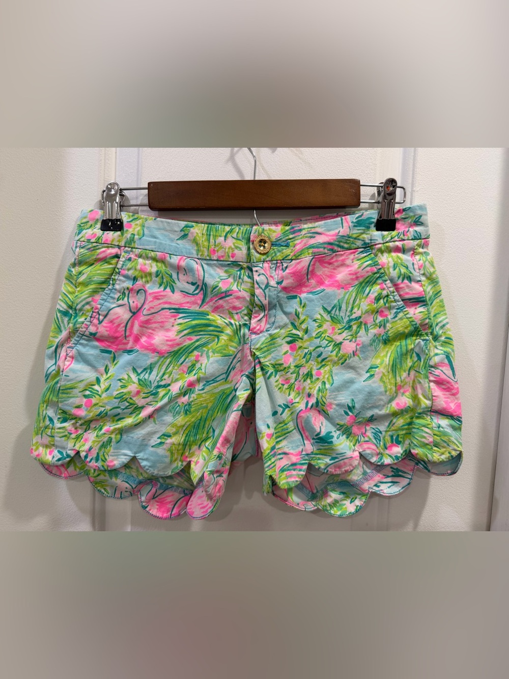 Lilly Pulitzer Buttercup Pink Flamingo 🦩 Tropical Floral Shorts Size 2